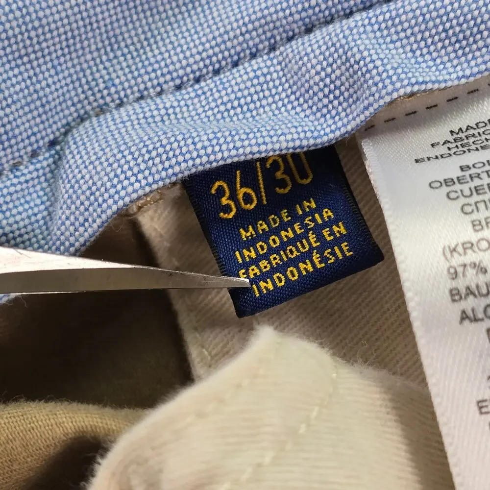 Polo Ralph Lauren Pants Mens 36x30 Khaki Collegiate All Over Print Stretch Chino